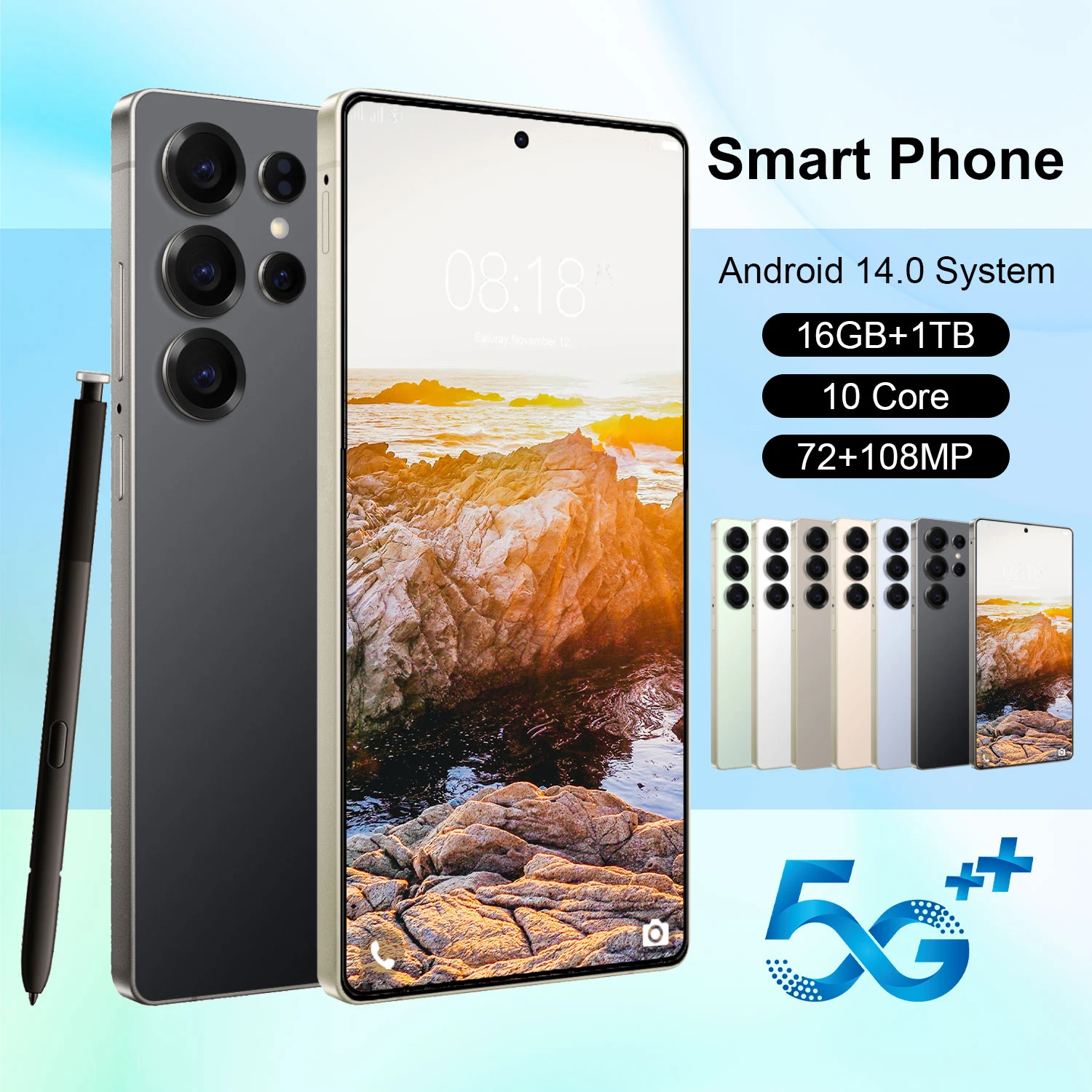 T�l�phone Android 5G Version mondiale 2025, 6.9 pouces, 16 go + 1 to, 72mp, 108mp, double SIM, double veille