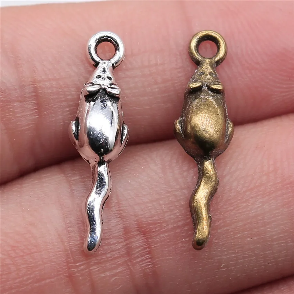 WYSIWYG 20 sztuk 24x6mm wisiorek mała mysz mysz szczur urok zawieszki do tworzenia biżuterii 2 kolory myszy wisiorki — zdjęcie 2