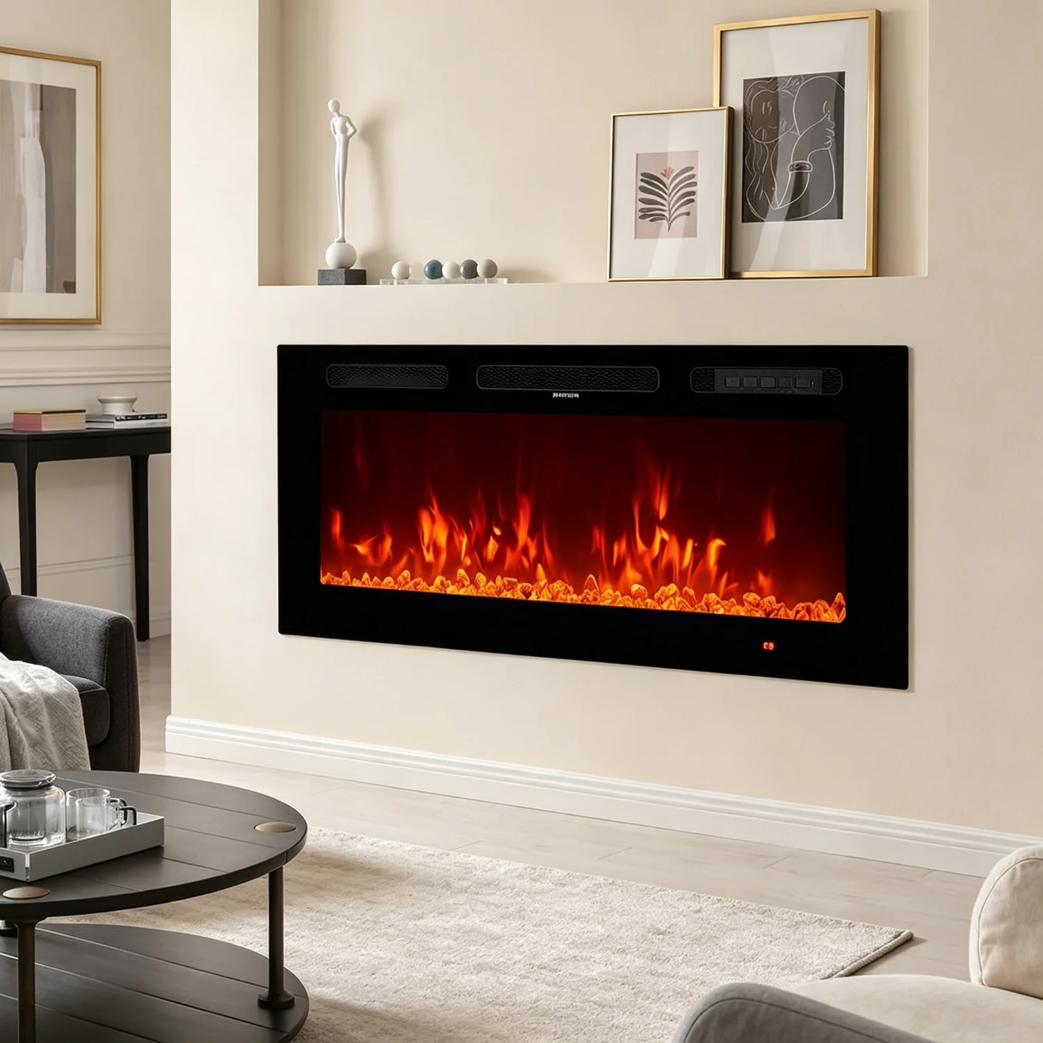 36 Inch Electric Fireplace LED Heater 12 Flame Settings Realistic 12 Color Flame Adjustable Timer Touch Screen Remote Control Crystal Stone 750 1500W