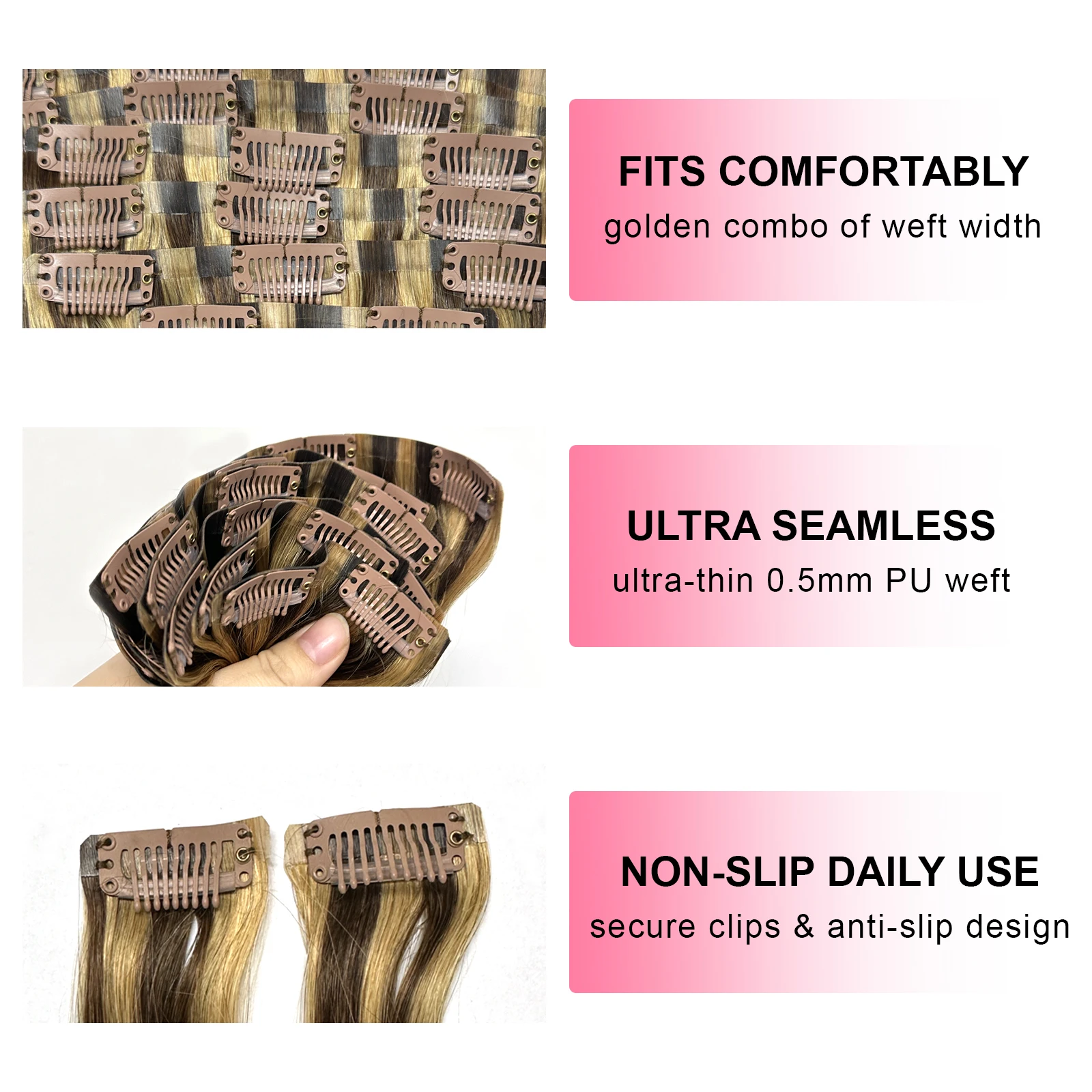 4/27 Evidenzia clip nelle estensioni dei capelli Colore dei capelli umani reali 9 pezzi / set 14-22 pollici Clip brasiliana nelle estensioni dritte