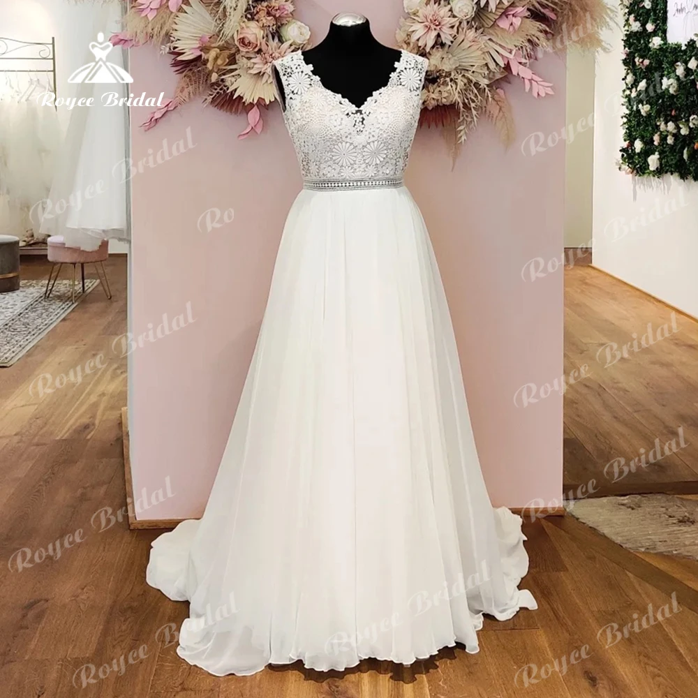 Roycebridal abito da sposa in Chiffon di pizzo con scollo a V Boho con scollo a V per le donne 2024 abito da sposa da spiaggia con spalle scoperte estate abito da sposa