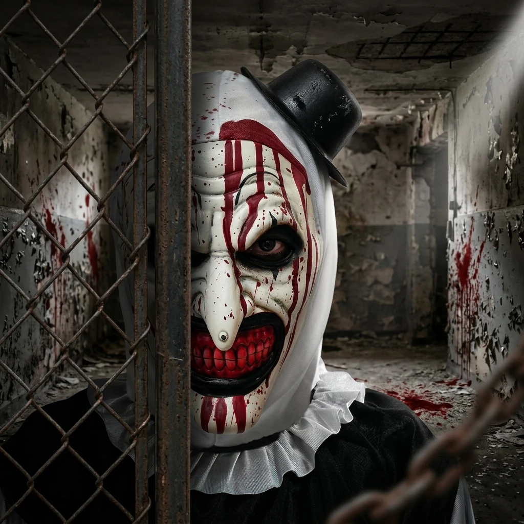 

Horror Clown Mask Realistic Latex Blood Splatter Effect Perfect for Halloween Cosplay Costume Horror Enthusiasts Complete Outfit
