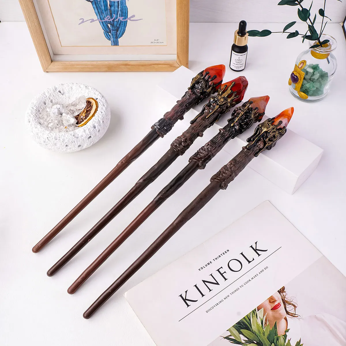 مشعل عقيق أحمر كريستالي طبيعي ، مشعل سحري ، حجر شبه ثمين ، عصا سحرية للهالوين ، ديكورات ، 1 روض