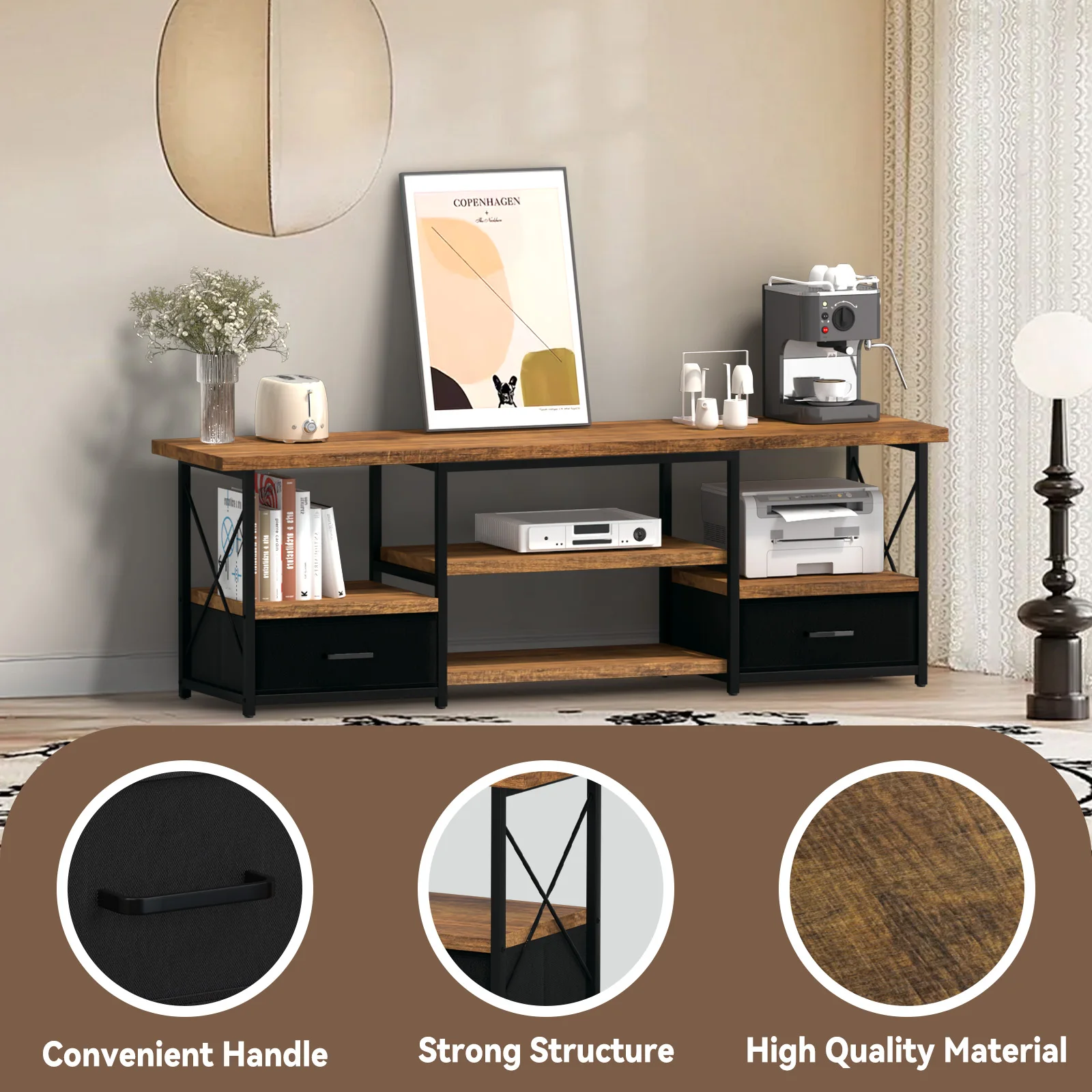 65 "TV Stand with ящики из ткани-Black