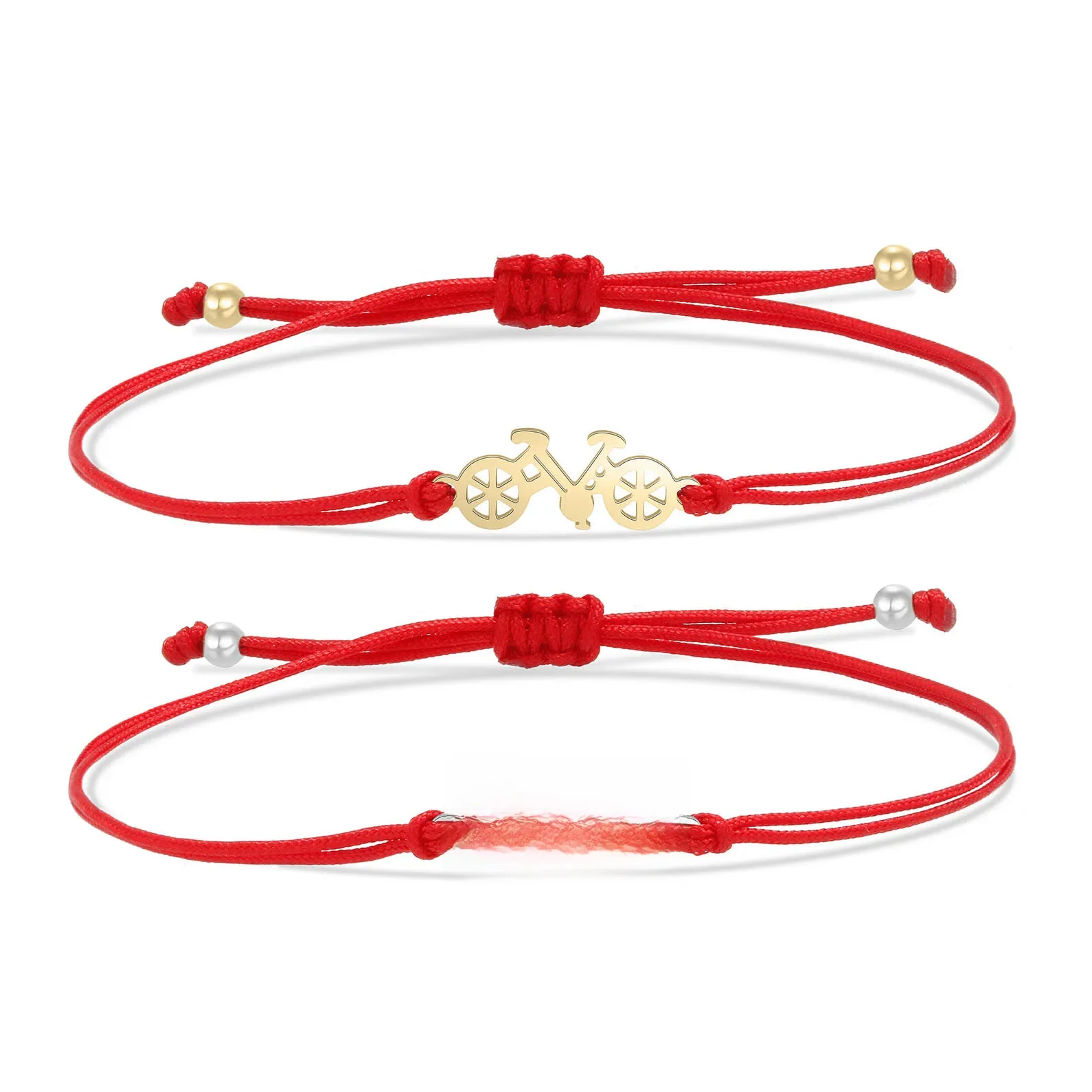 AliExpress lejuboho Gold-plated Stainless Steel Motorbike Charm Bracelet Women 2022 New Fashion Bicycle Bike Red String Adjustable Jewelry Present