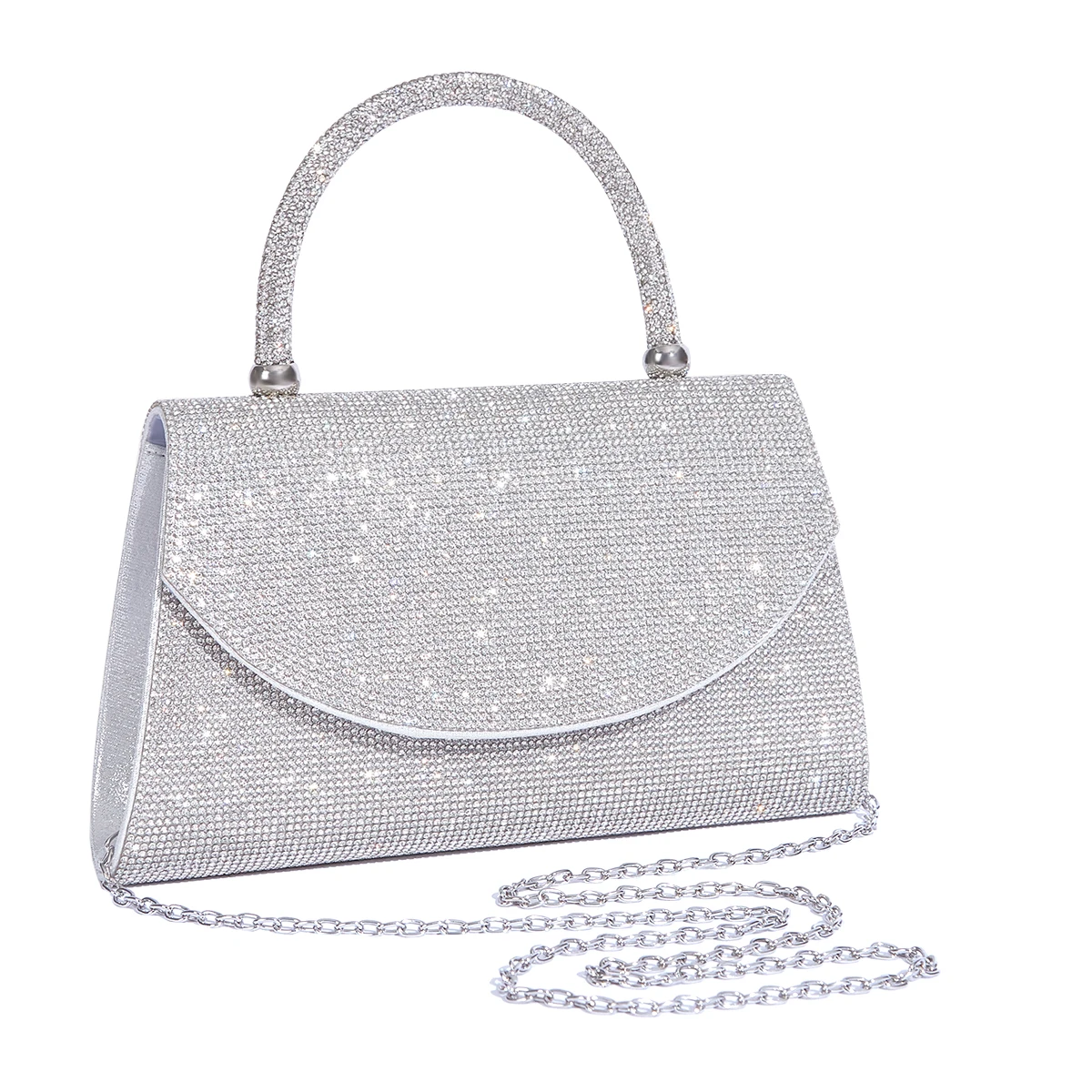 @Luxury Rhinestone Handbag Party Shiny Evening Bag Fashion Shoulder Bag Wedding Silver Bag Women\'s Purse