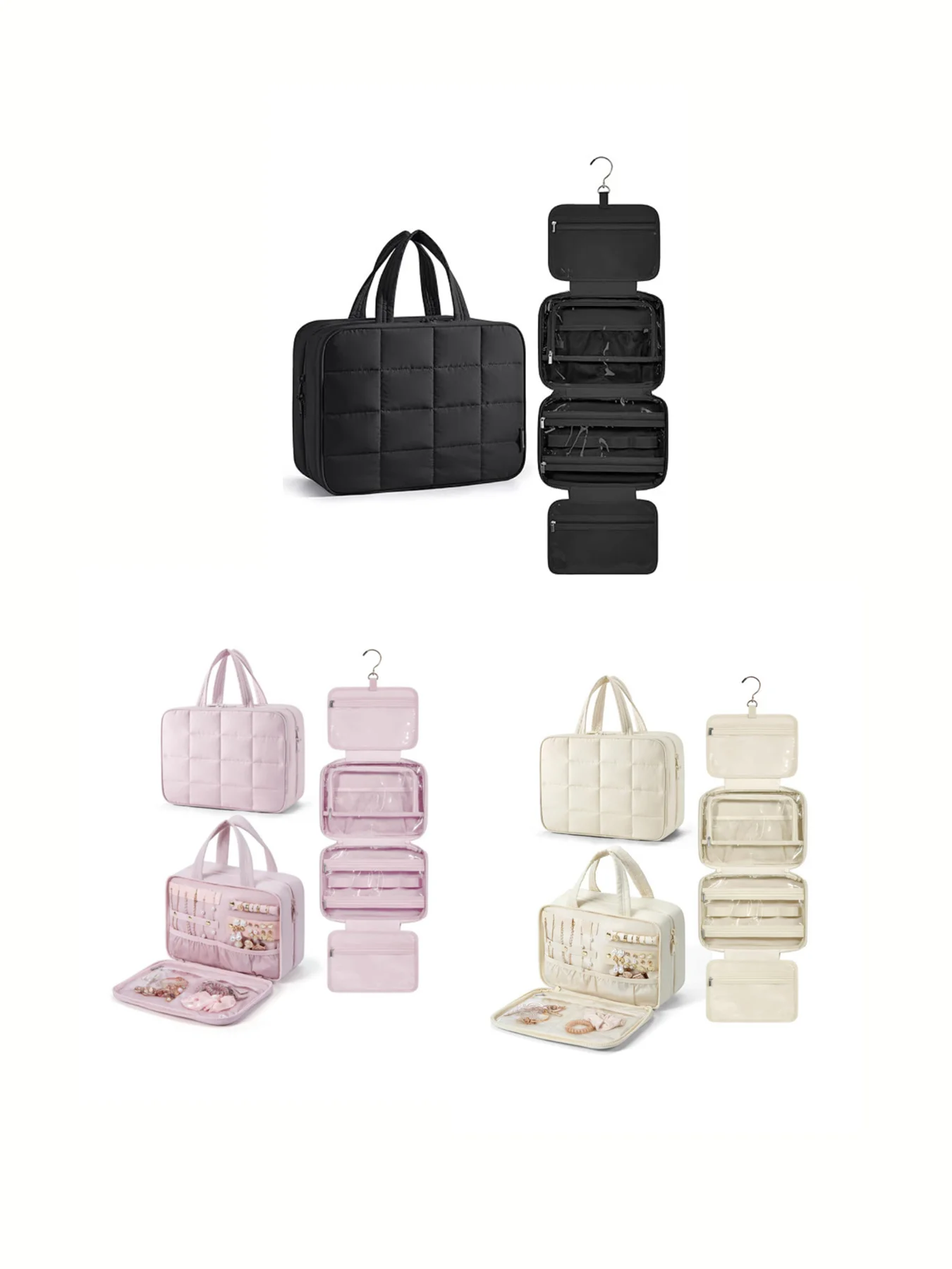 Hanging Foldable Large-Capacity Multifunctional Women's Makeup Bag and Jewelry Storage Bag, Quilted Fabric Convenient Travel Storage Bag, for Organizing Cosmetics, Toiletries, Jewelry, Earrings, Necklaces, Bracelets, Etc., a Must-Have Gift for Your Girlfriend on Valentine's Day, and a Great Wedding Season Gift