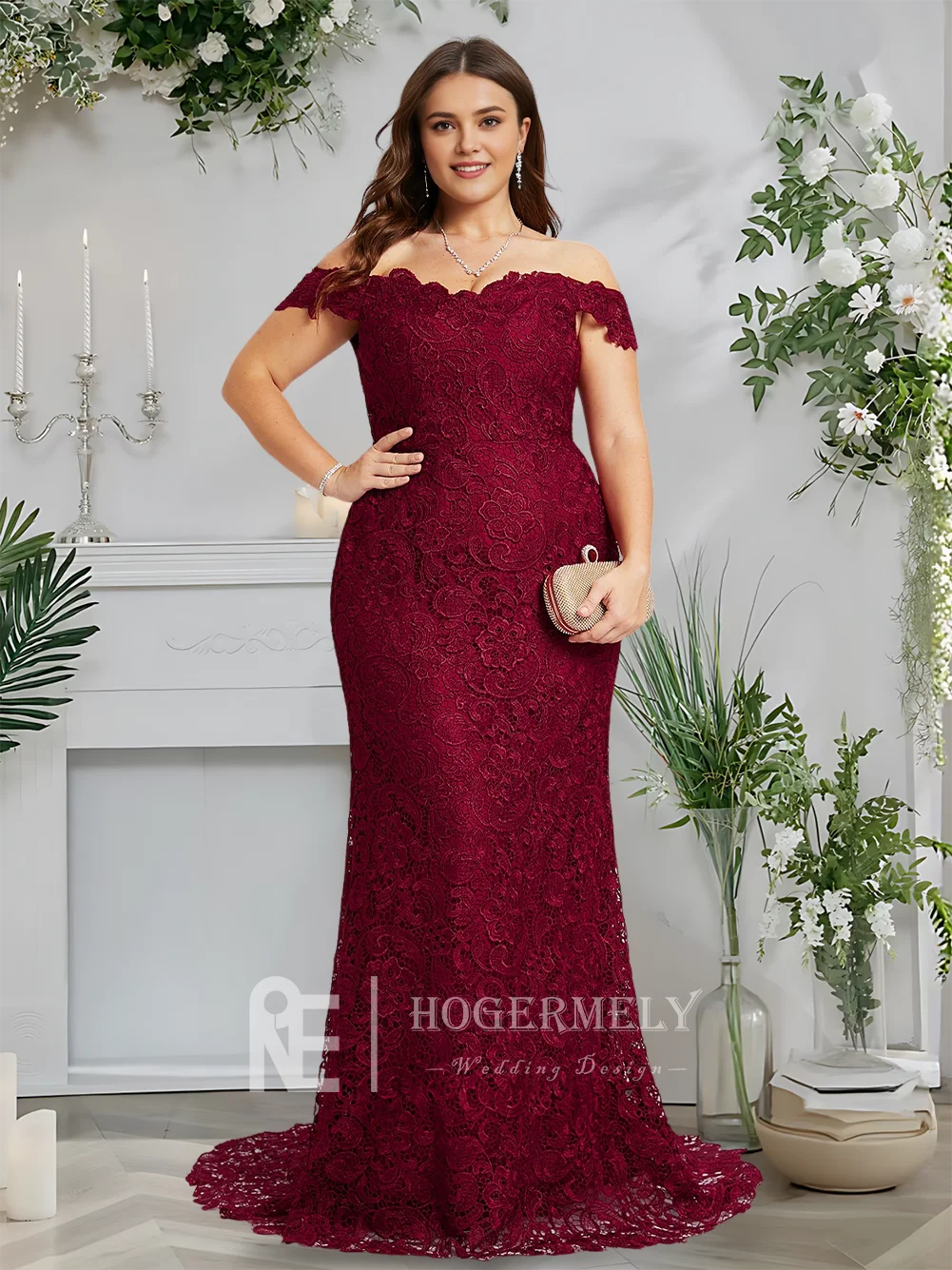 Vestido de noche C Borgoña con hombros descubiertos, trompeta, sirena, encaje, tren de barrido, vestido Formal elegante para mujer, fiesta de graduación, boda, verano 2025