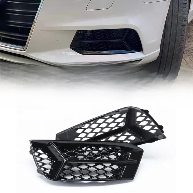 2X plaster miodu dla Audi A3 2017 2018 2019 2020 światła przeciwmgielnego osłona grilla lampa zderzaka przedniego kratki akcesoria samochodowe błyszczące styl wyścigowy — 2