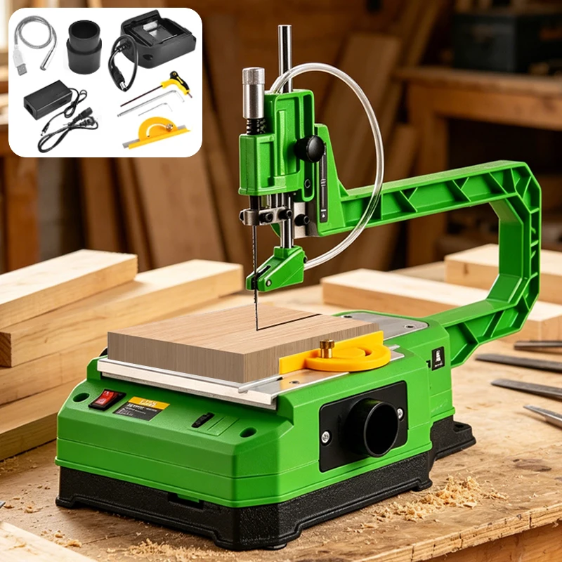 Multifunctional Desktop Curve Saw Jig Saw Woodworking DIY Curve Cutting Saw Wire Saw Electric Desktop Scroll Saw Plug-in/Battery