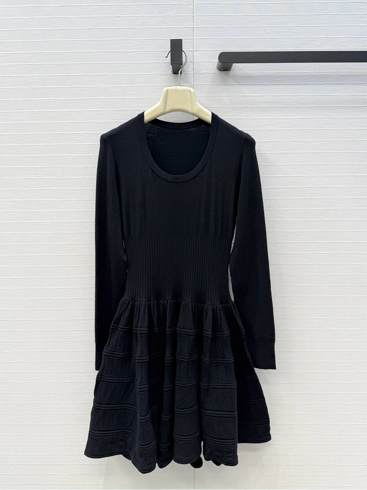

Autumn winter New style Round neck Knitting Design Wool Material Woman black Beautiful Temperament Knitting Dress