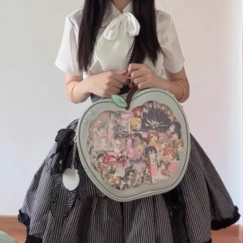Cute Apple Shape Ita Bag Women Transparent Window Backpack Harajuku Star Design Crossbody Shoulder DIY Display Bag