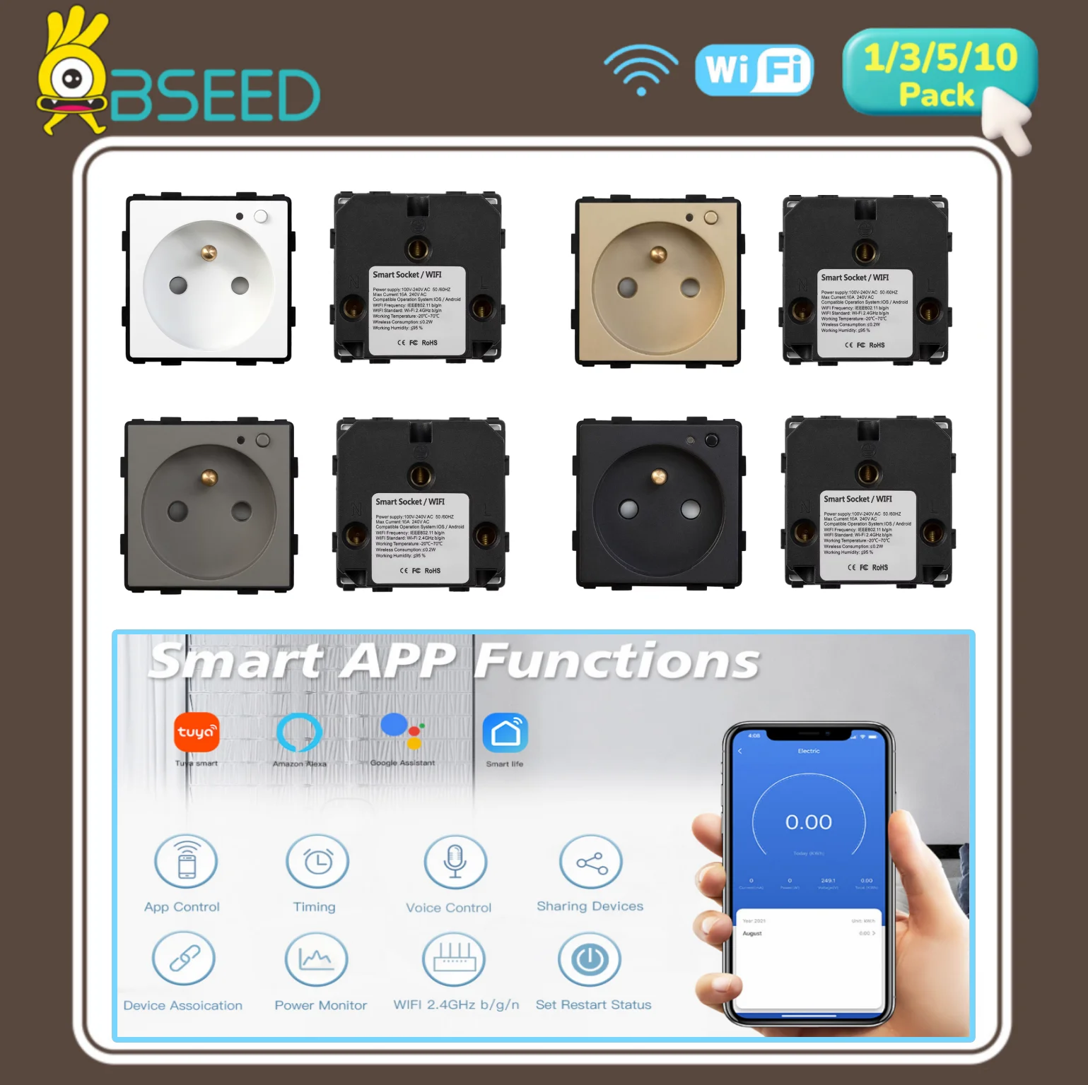 Smart Wall Socket - BSEED WIFIソケットモジュール スマートフレンチソケットパーツ ポーランドモニター ウォールソケットインサート Tuyaアプリ