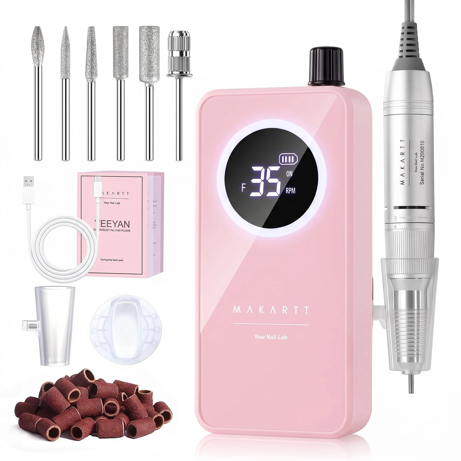 Makartt 35000RPM Rechargeable Nail Drill – Portable Electric File for Gel Shaping & Removal, Quiet & Lightweight