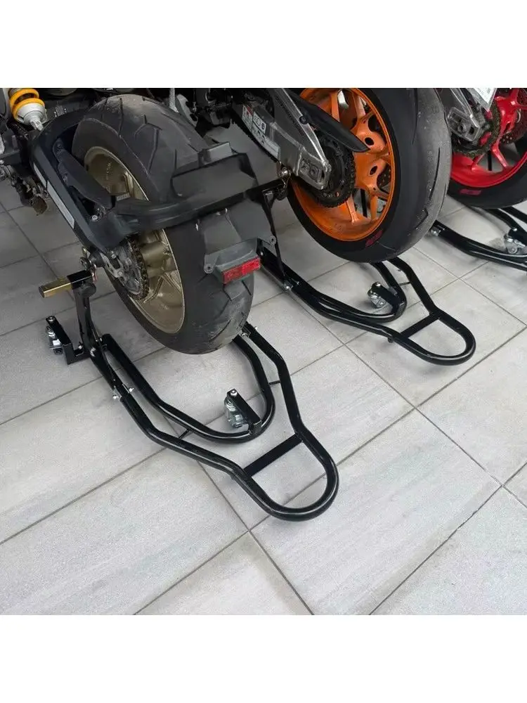 Wytrzymały stojak motocyklowy z regulacją wysokości, uniwersalny podnośnik tylnego koła z kółkami na rolkach, wózek do konserwacji i naprawy motocykli sportowych i crossowych, narzędzie do — 2
