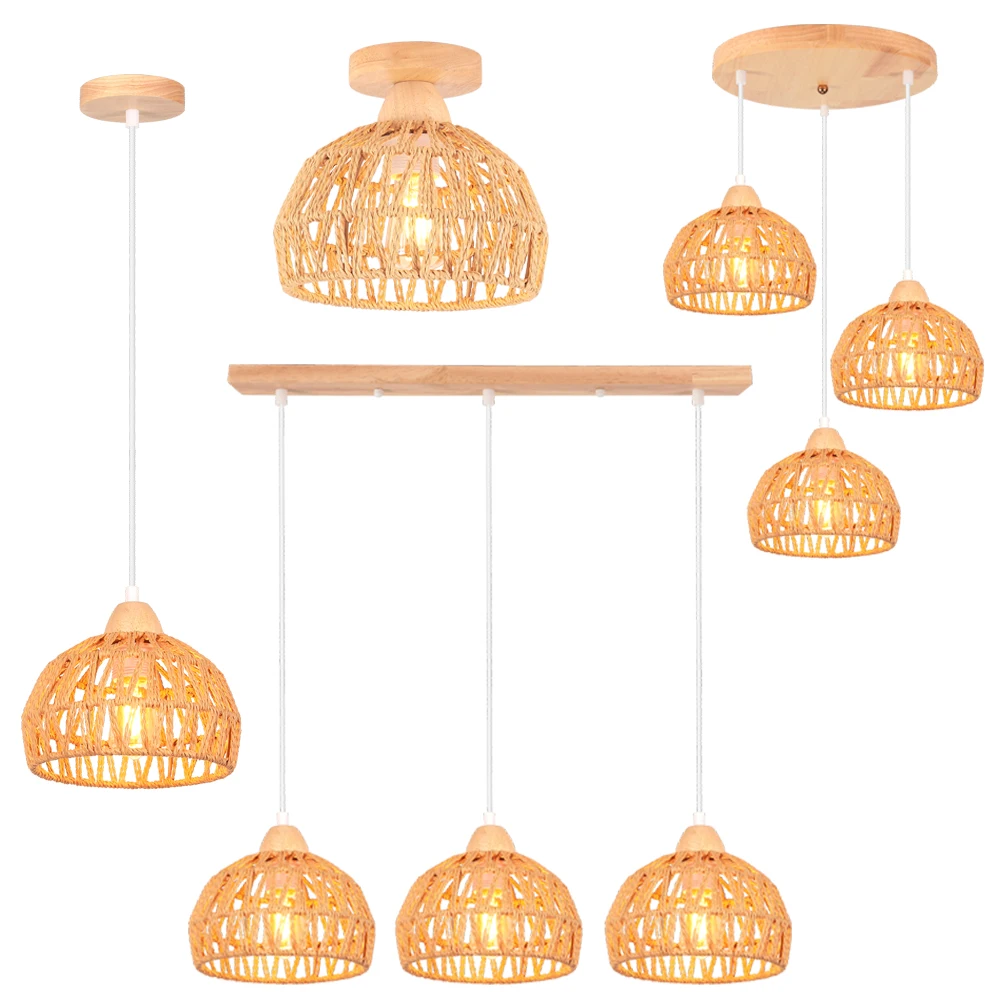 

1/3 Heads Hemp Rope Woven Pendant Light Vintage Industrial Hemp Rope Hanging Lamp Kitchen Living Room Rattan Ceiling Chandelier