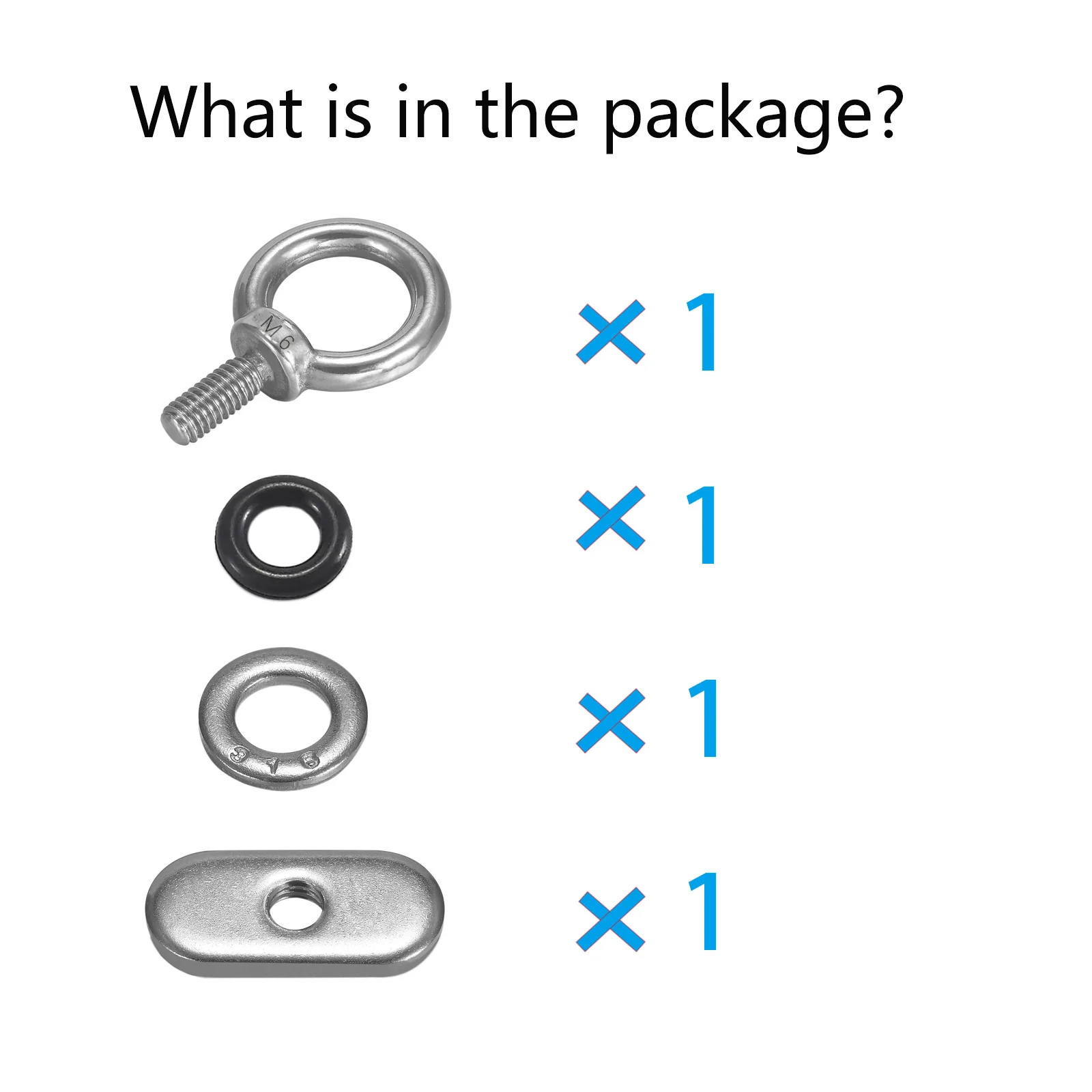 Track Mount Tie Down Eyelets, M6 Bolt, 316 Stainless Steel, Kayak Track Accessories (1 Pack)