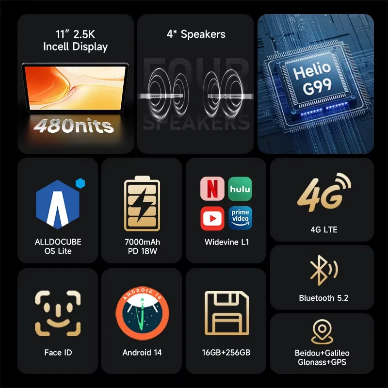 ALLDOCUBE iPlay 70 Pro Tablet da 10,95 pollici Display QHD 2,5K Helio G99 Octa-Core 256GB ROM Dual-SIM 4G LTE 7000mAh 18W Android 14 Pad