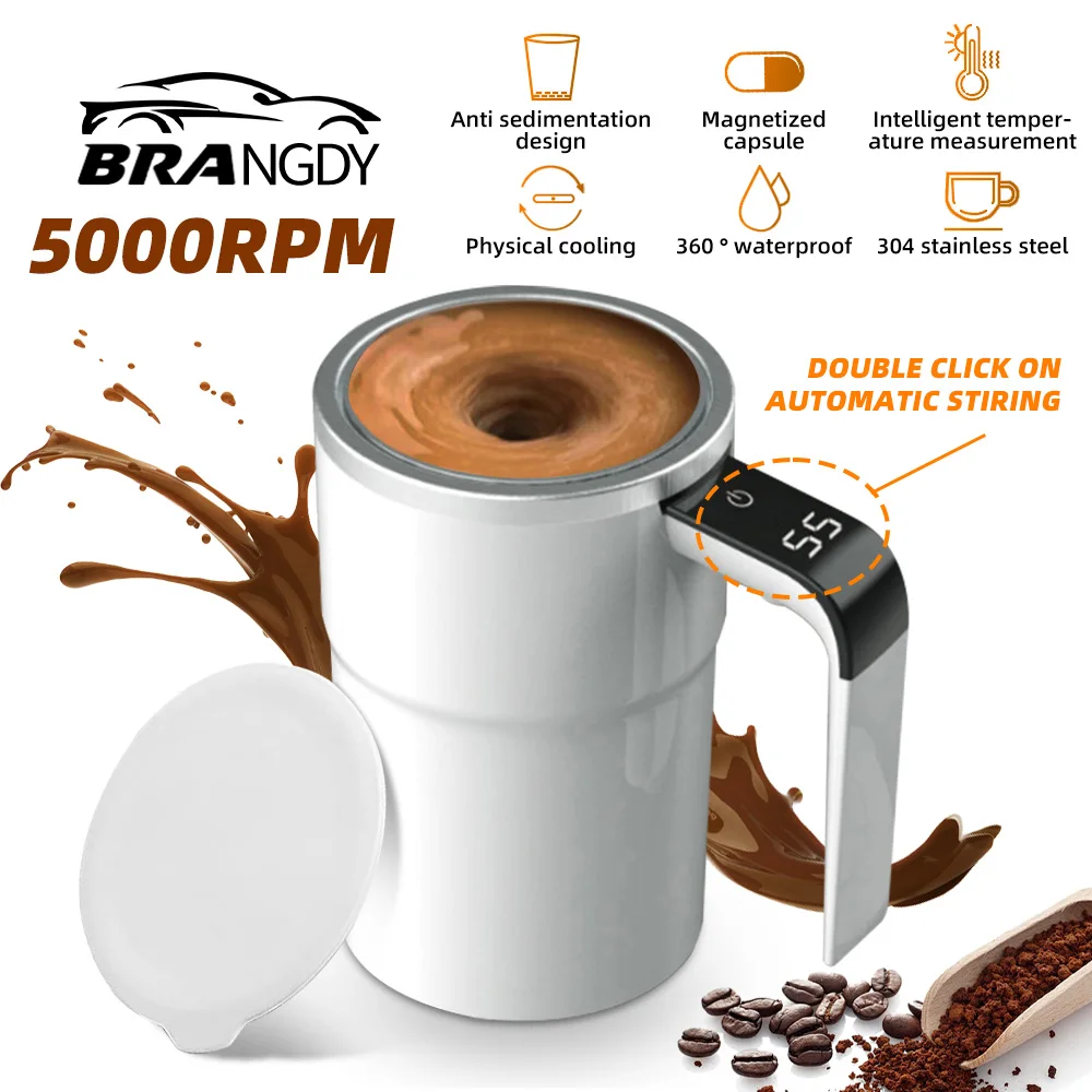 USB Rechargeable Electric Coffee Mug with Automatic Stirring with Temperature Display Sealed Travel Tumbler for Coffee Milk