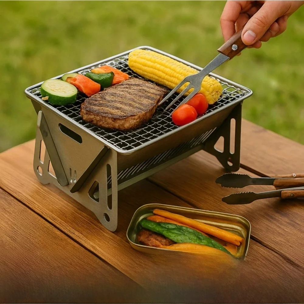 Grill de barbecue au charbon de bois Portable, pliable, Compact, pour Camping, pique-nique, arrière-cour, petit et Durable
