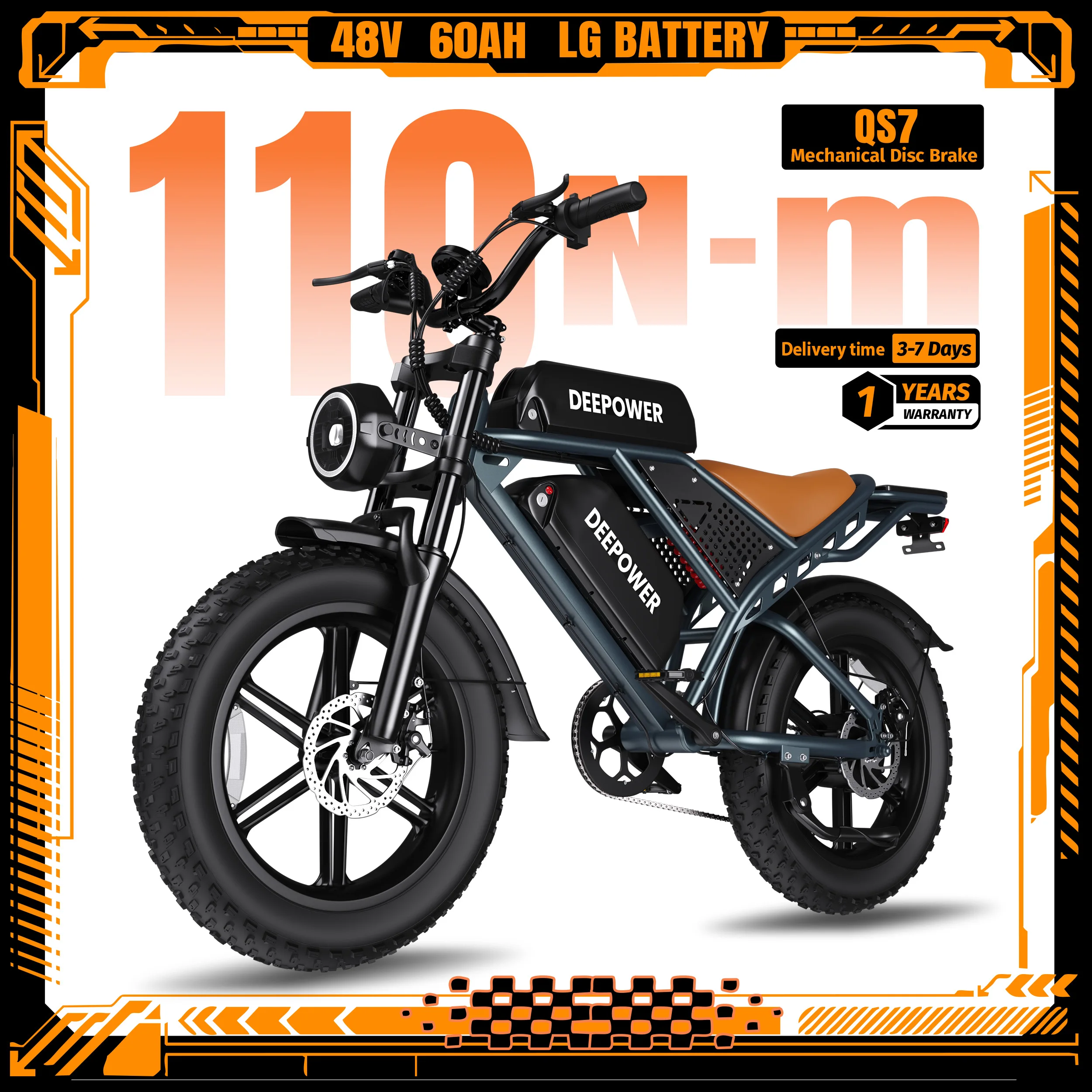 DEEPOWER QS7 Off-Road Electric Bike for 110N·m High Torque Motor