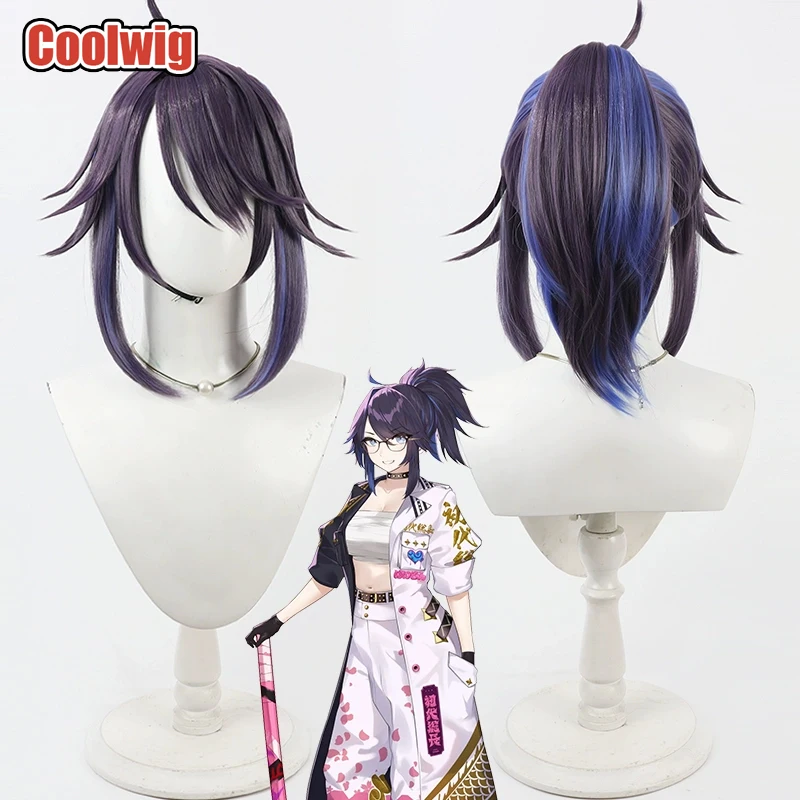 Coolwig Synthetic Hair Kson Cosplay Wigs Anime Virtual YouTuber Kson 30cm Short Straight Mixed Blue Ponytail Wig Heat Resistant