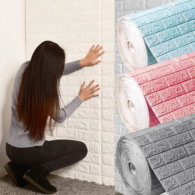 

70cm*2m 3D Brick Wall Stickers DIY Decor Self-Adhesive Waterproof Wallpaper For Kids Room Bedroom Kitchen Home Wall Decor