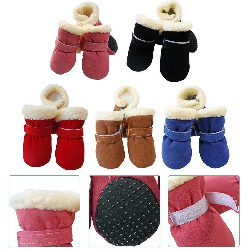 Chaussures imperméables pour chiens moyens 4 pièces bottes d'hiver pour petits chiens Chihuahua dents chaudes chaussettes pour chiots Yorkshire chaussette pour chien