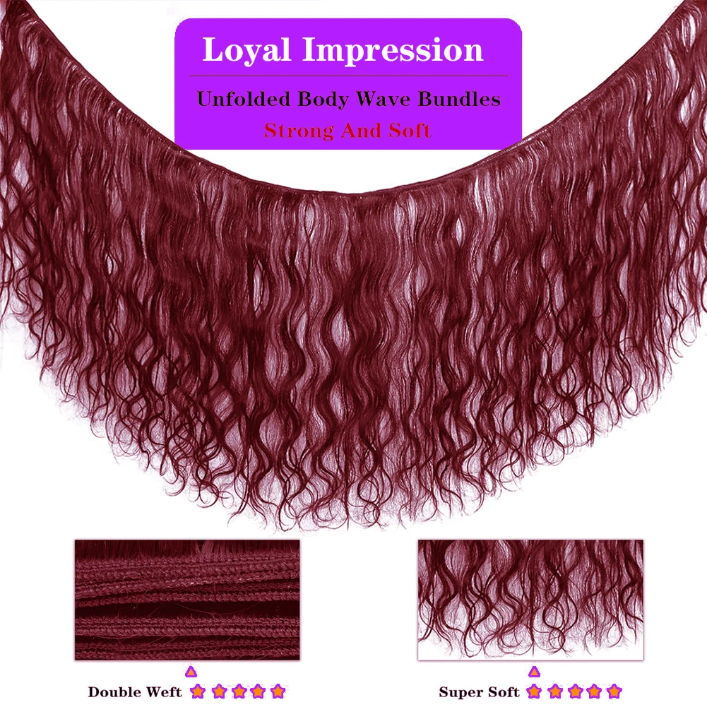 99J بورجوندي حزم الشعر البشري الجسم موجة حزم 100% البرازيلي حزم الشعر البشري نسج تمديد اللون # 99J للنساء السود #5