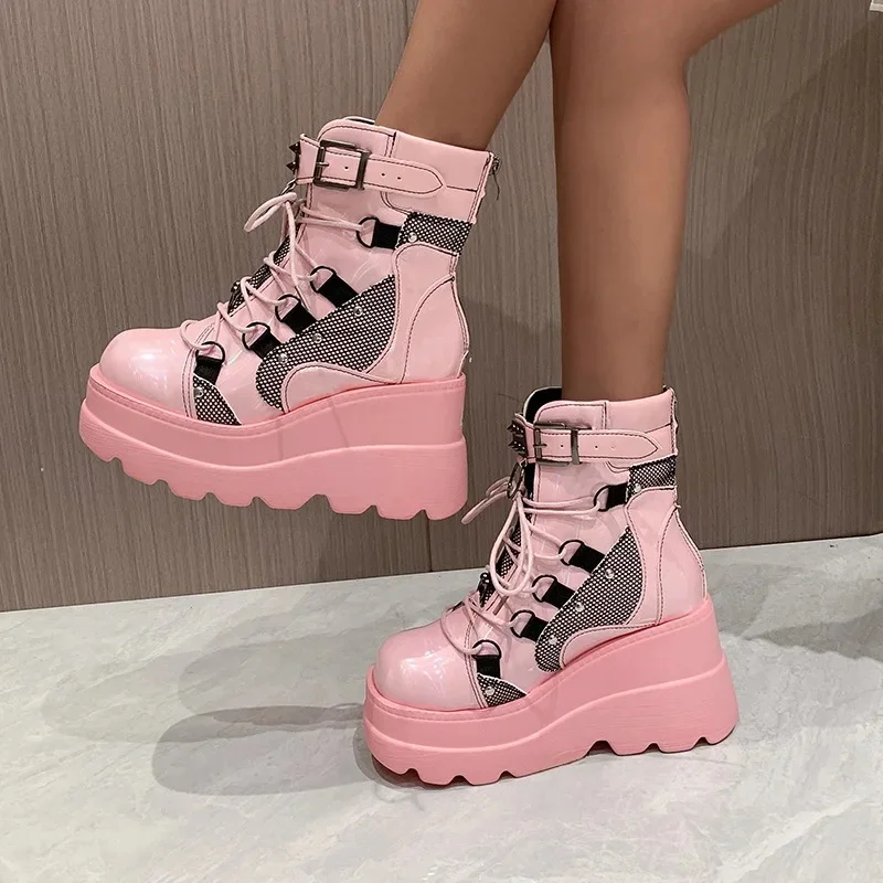 Bottes de cavalier compensées confortables pour femmes, grande taille 35-43, Style Punk, plateforme Cosplayer, nouvelle collection 2024