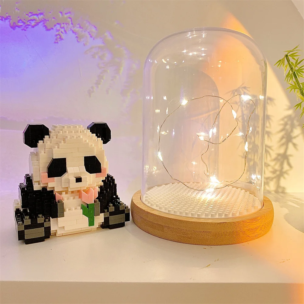 Creative Mini Chinese Style Cute Animal Panda Type Building Block Moc Decoration Kids Gifts Boxed Plastic Cover With Light