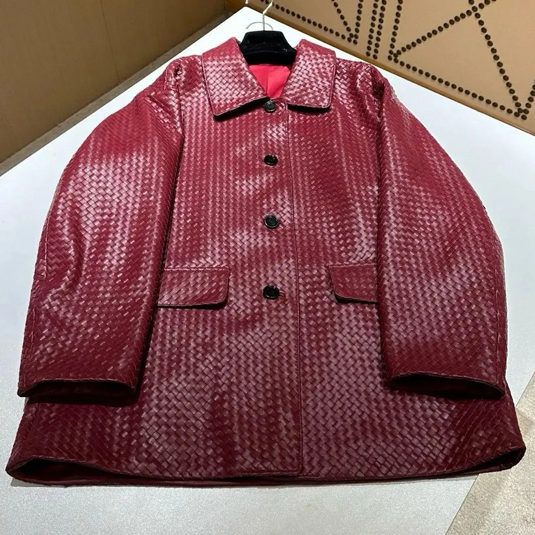 秋のカジュアルレディース絶妙なルーズ本革コート