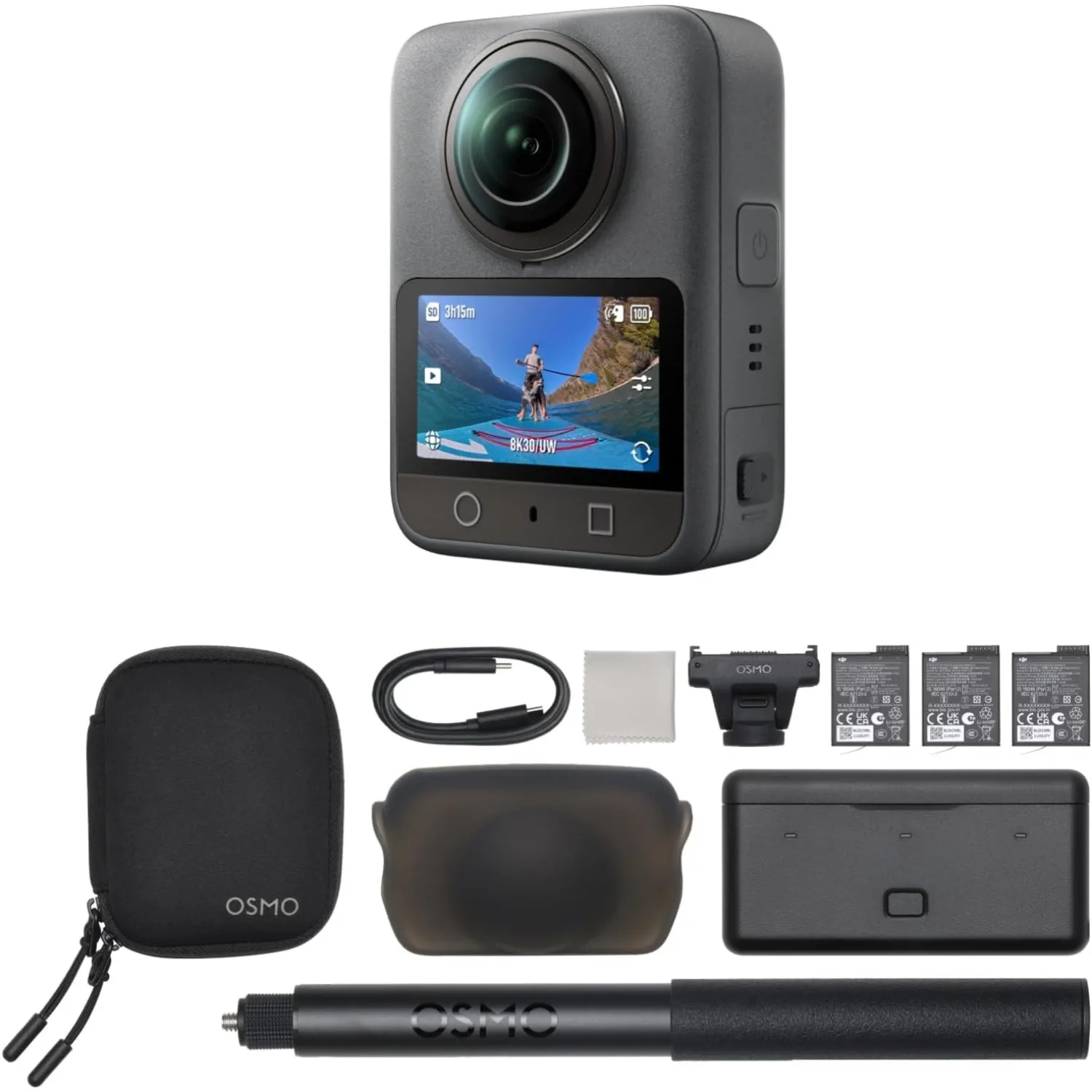 DJI Osmo 3 6 0 Adventure Combo, 8K 360° Action Camera with 1-Inch Imaging, 105GB Built-in Storage, 3-Battery Extended Runtime, Waterproof Design