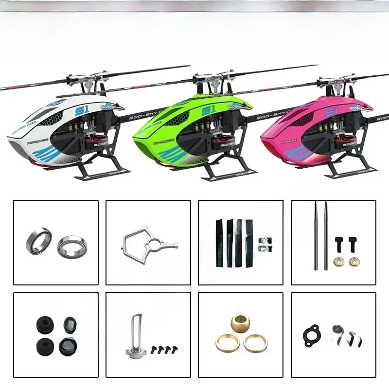 Lista części zamiennych do helikoptera RC GOOSKY S1 LEGEND 3D: osłona, śmigła, silnik, śruby do podwozia, bateria, śmigła. — zdjęcie produktu 7