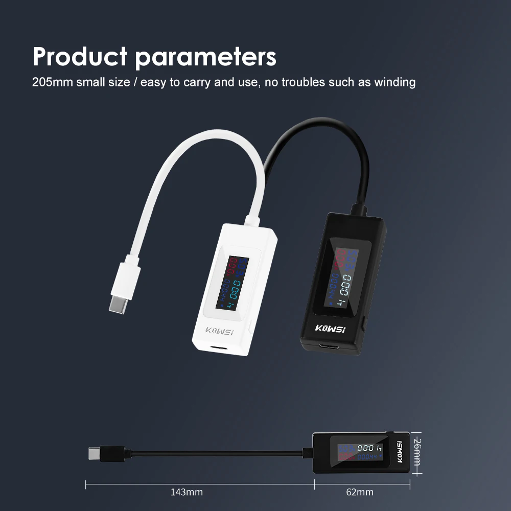 LCD USB Tester Type-c Current And Voltage Metter Ammeter Voltmeter Battery Capacity Tester 4V-30V Fast Charge for Mobile Phone