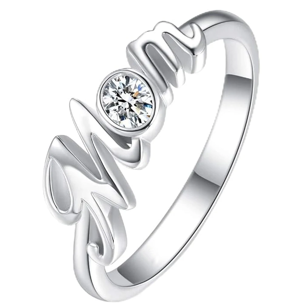 

Cursive Letter Mom Initial Ring With Round CZ Stone Elegant Anillos Woman's Gold Color Minimalist Jewelry Mother's Day Gift New
