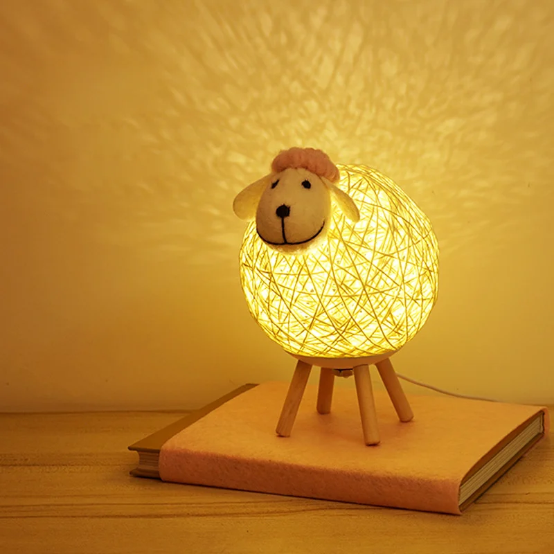 Imagem -02 - Usb Powered Sheep Night Light Handwoven Rustic Led Dimmable Moon Lamp Controle Remoto para Quarto e Decoração de Páscoa