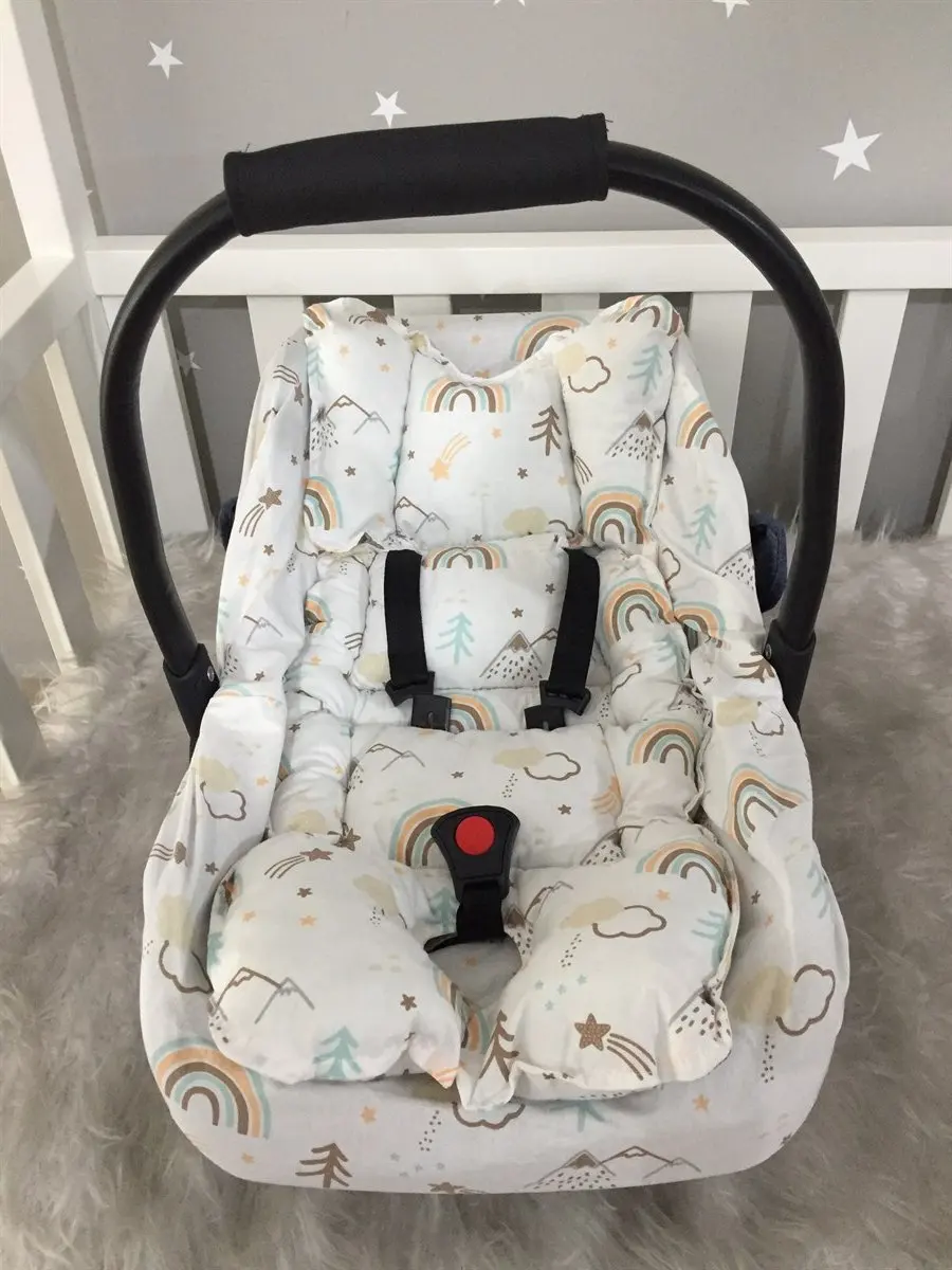 Handmade Mountain and Rainbow Patterned Stroller Cushion / Baby Carriage Cushion