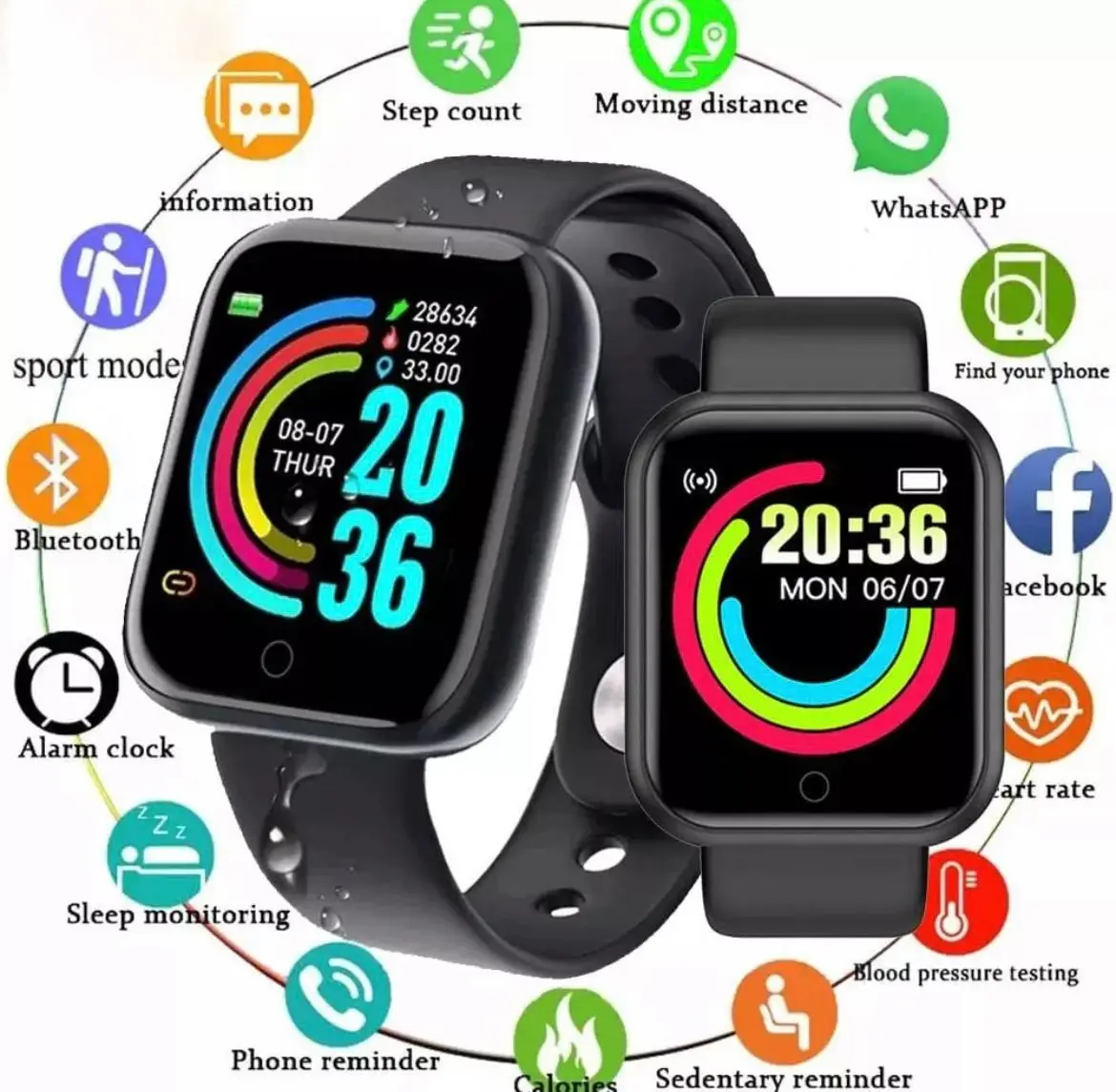 Smartwatch Y68/D20 Relógio Inteligente Varias Cores Com Monitor Cardíaco Bluetooth USB