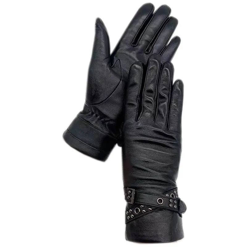 Winter women\'s genuine leather fashion leather gloves new style warm and comfortable driving and riding winter women\'s sheepskin