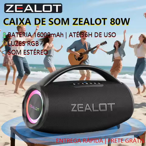 Caixa de Som Bluetooth ZEALOT S97, IPX6, Luzes RGB, Bateria 16000mAh Até 14h, Som Potente, Ótimo Custo-Benefício