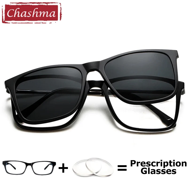 Chashma Prescription Glasses Men Clips on Polarized Magnetic Eyeglasses Frames for Driving with Optical Recipe Multifocal Lenses