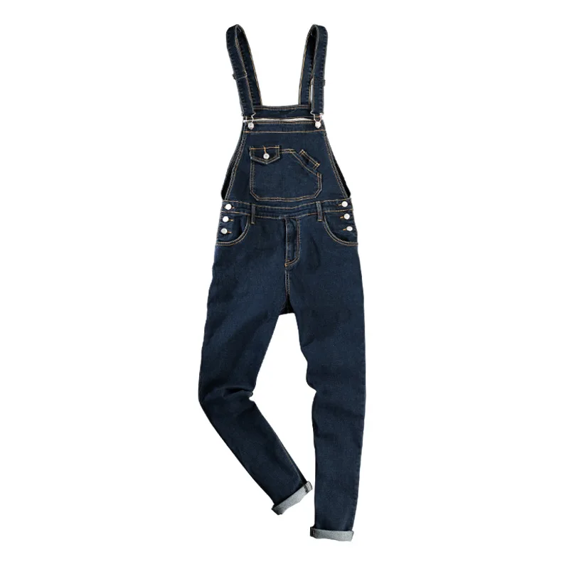 

British Style Denim Bib Overalls Men's Pockets Loose Straight Blue Suspenders Jumpsuits Jeans Strap Coveralls Slim Fit Coveralls