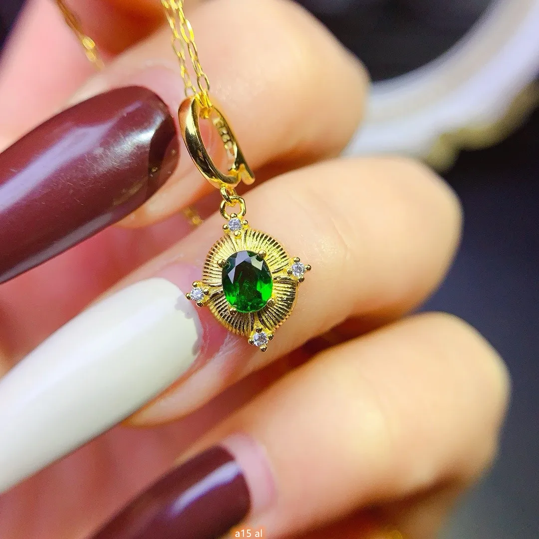 Jewelry Girl Pure Natural Translucent Jadeite Necklace Pendant 925 Pure Silver Plated Gold Christmas Gift for Girlfriend Wedding