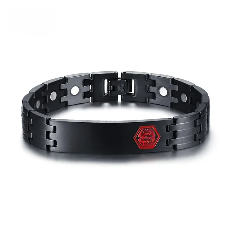 Vnox Gratis Graveren Medische Alert Id Armband Voor Mannen Bangle Gezondheidszorg Energie Rvs Mannelijke Sieraden - afbeelding 2