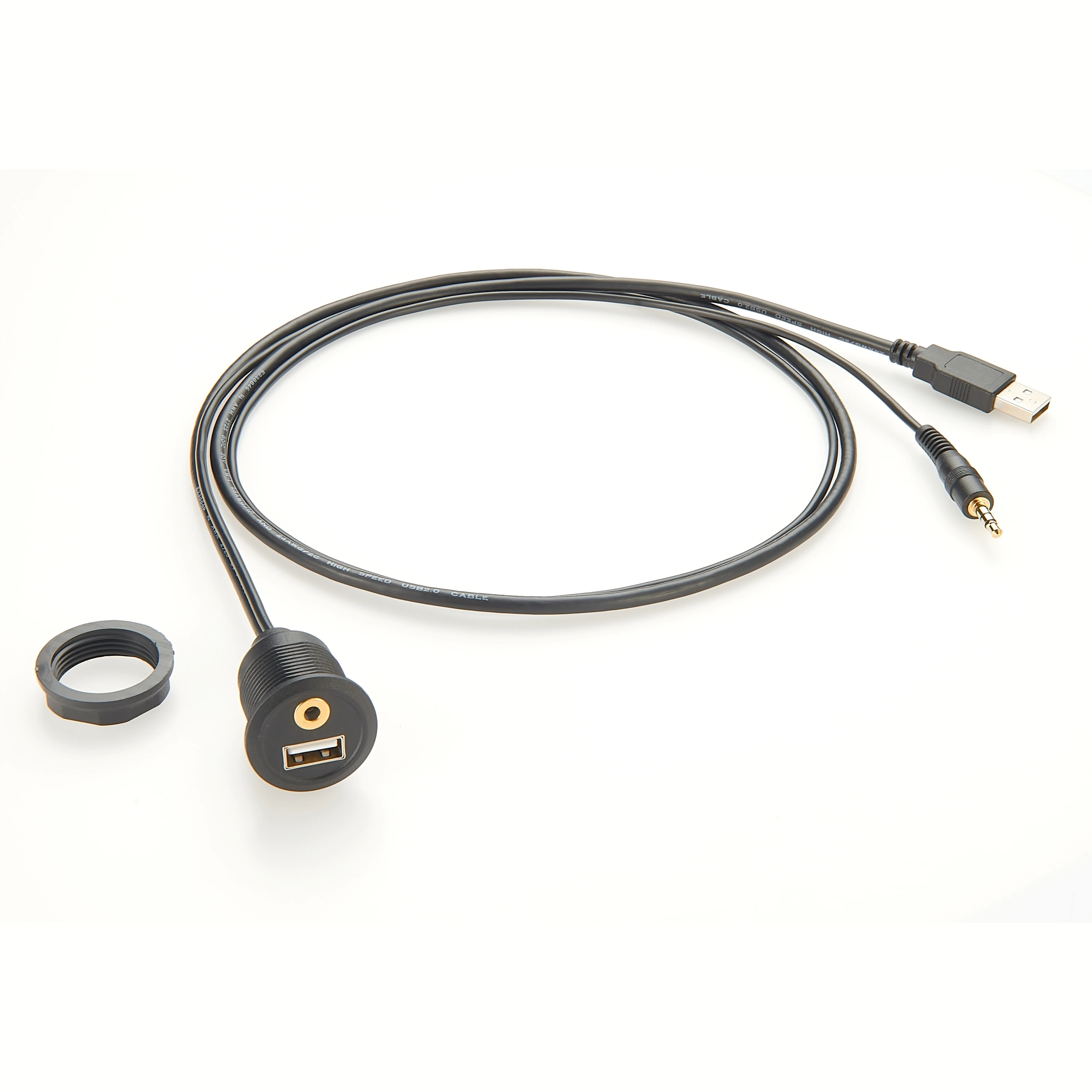 USB & 3.5mm mâle vers USB & 3.5mm femelle encastré montage sur panneau Extension câble AUX montage sur panneau rond 3.5mm et USB 2.0 câble Jack