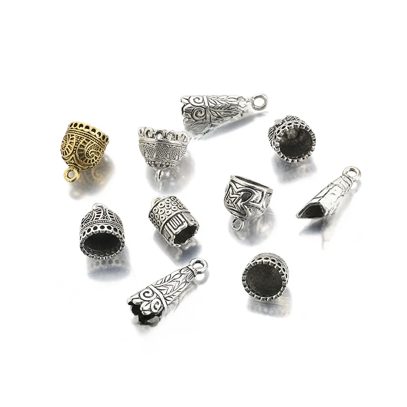 5 sztuk/partia Antique Silver Metal Cord zaślepki Big Hole Tassel okrągłe zaślepki zapięcia dla DIY tworzenia biżuterii ustalenia — zdjęcie 2
