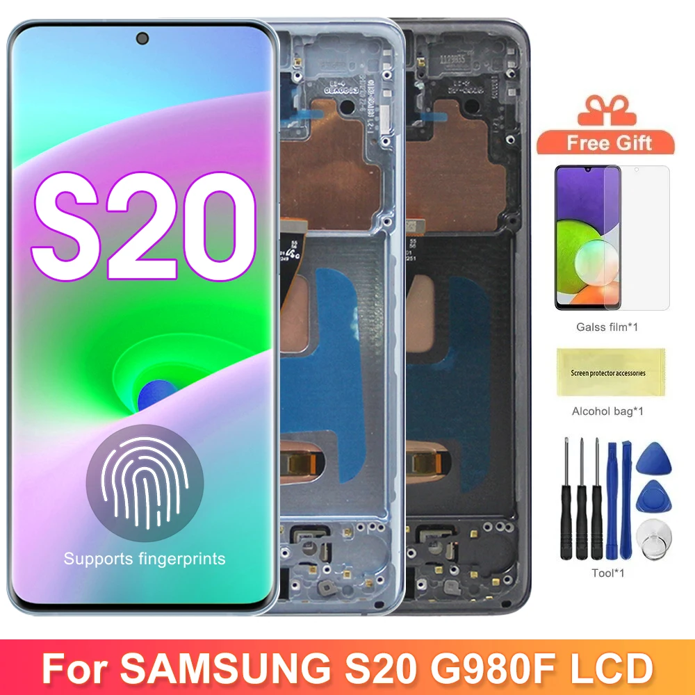 S20 G980F G980F/DS Super AMOLED Display Screen for Samsung Galaxy S20 Lcd Display Digital Touch Screen With Frame Replacement