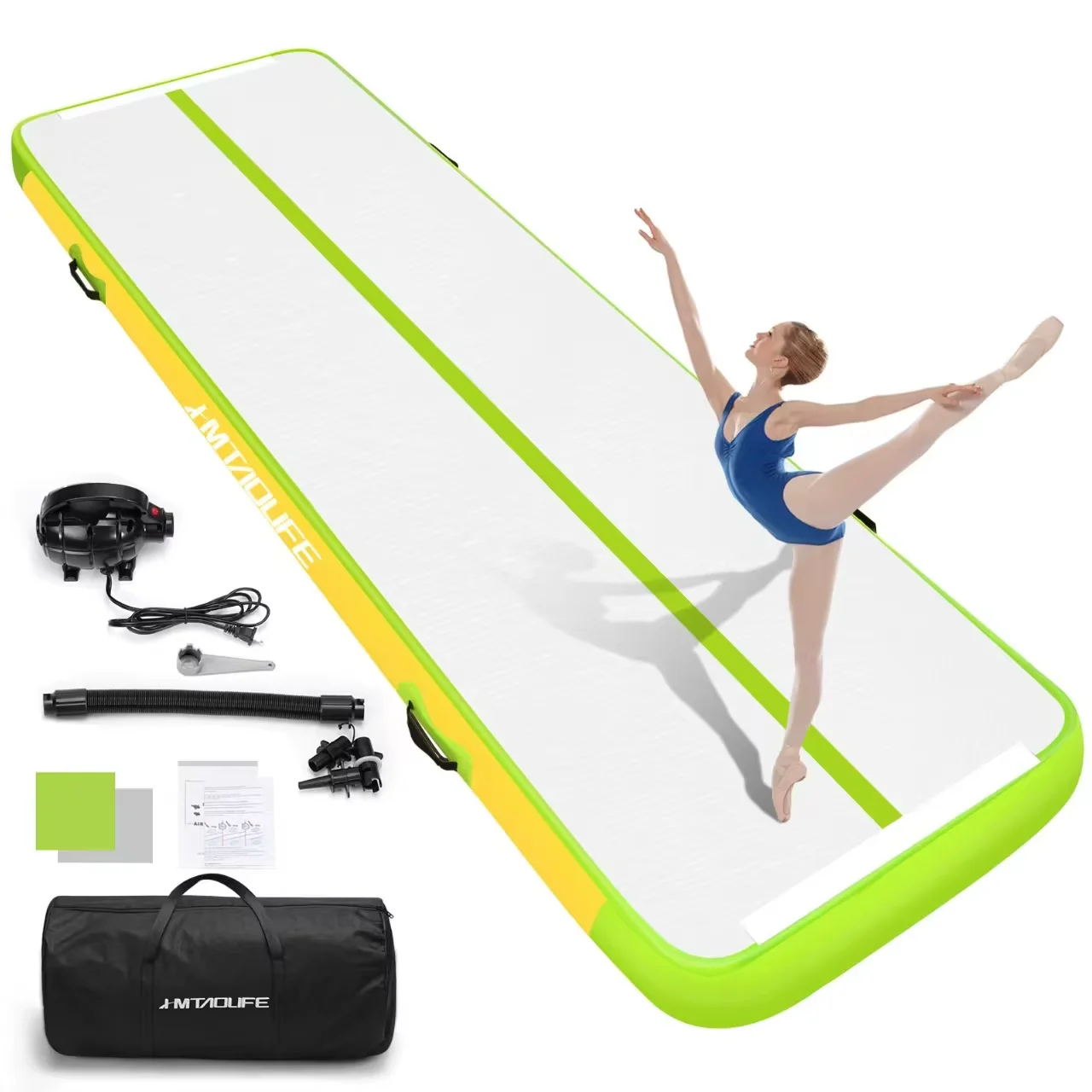 Mata Gimnastyczna Dmuchana Airtrack Fitness Mat 3-6m Z Torbą Do Przenoszenia I Elektryczną Pompką Powietrzną Jogi I Treningu