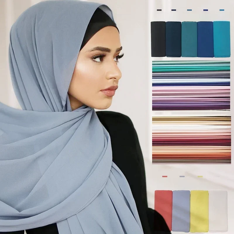 Ramadan Muslimischen Chiffon Hijabs Für Frau Einfarbig Kopftuch Lange Schal Schal Frauen Jersey Hijabs Damen Islam Voile Hijab